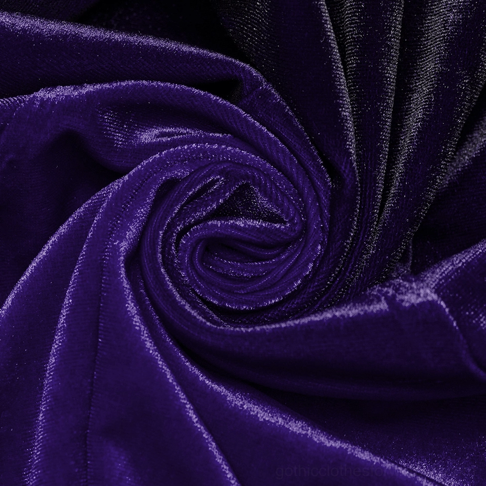 Purple gradient velvet gothic dress front silhouette showing A-line hem and heart collar detail