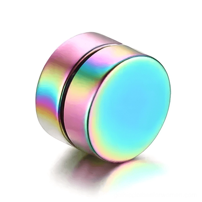 Rainbow iridescent gradient magnetic stud earring, polished round stainless steel multicolor gothic design