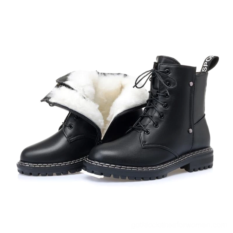 Red gothic ankle boot frontal view showing wool inner lining and round toe silhouette