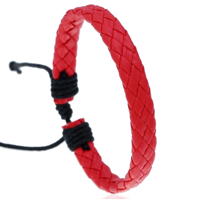 Solid red braided leather gothic bracelet, punk alternative style with adjustable fastening