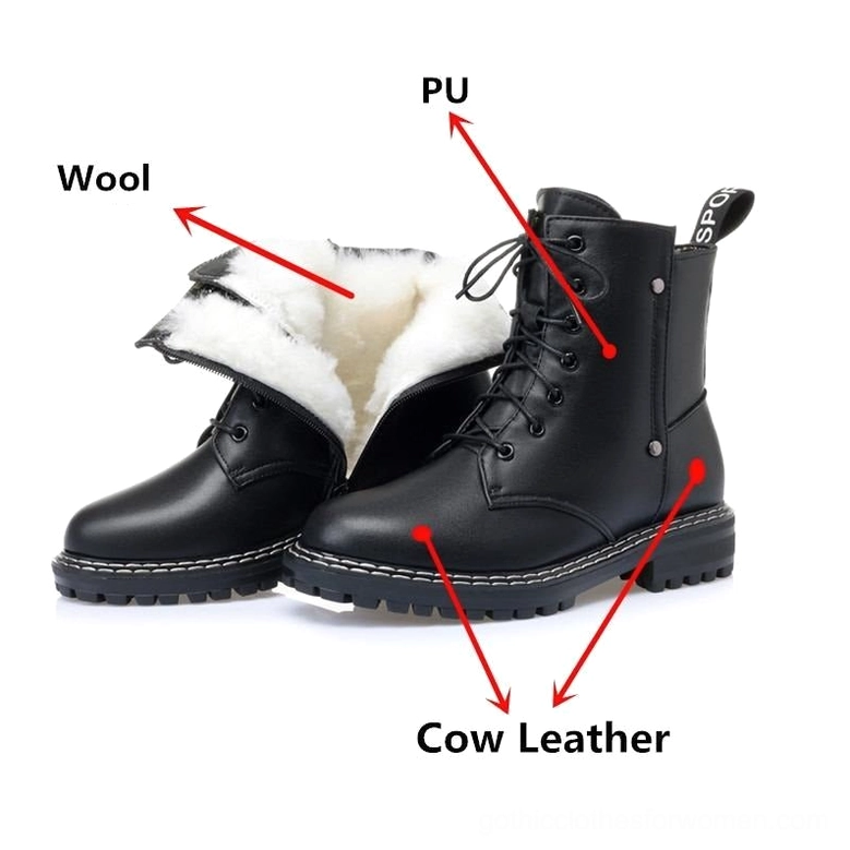 Red with wool lining leather combat boot side profile showing heel height and zipper closure