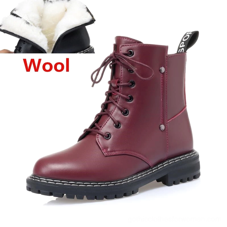 Red with wool lining gothic combat ankle boot - dark romantic color option frontal view
