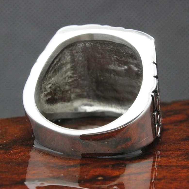 Biker ring inner band top-down view showing smooth polished silver interior band