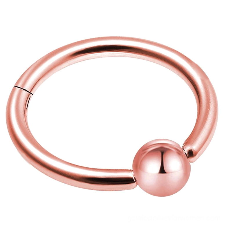 Rose gold tone hinged clicker nose hoop ring with matching rose gold spherical bead, premium finish