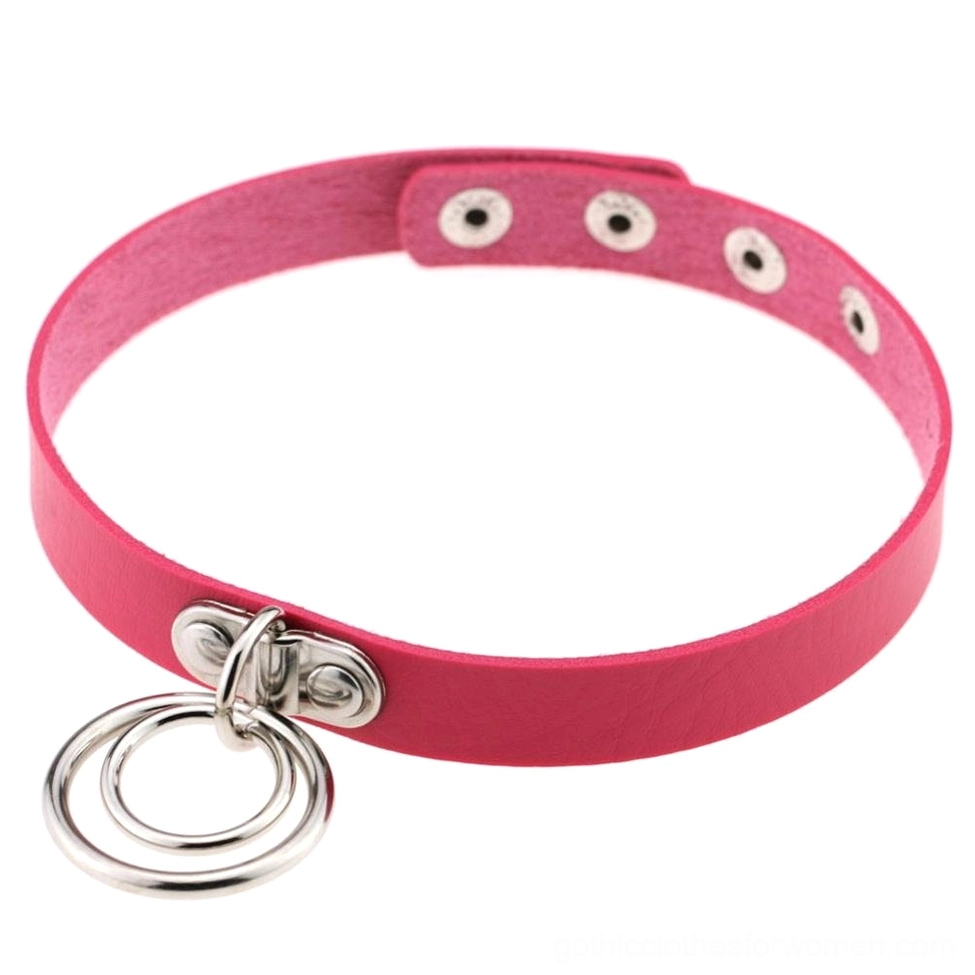 Rose red adjustable gothic choker with double metal rings, romantic goth aesthetic