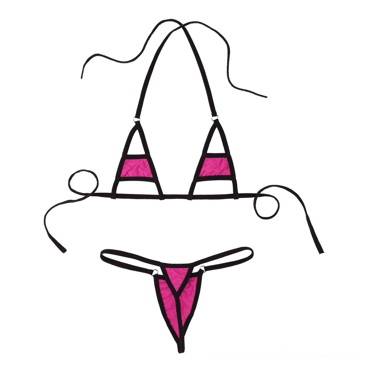 Rose red one-size micro bikini lingerie set, romantic gothic styling with minimalist design