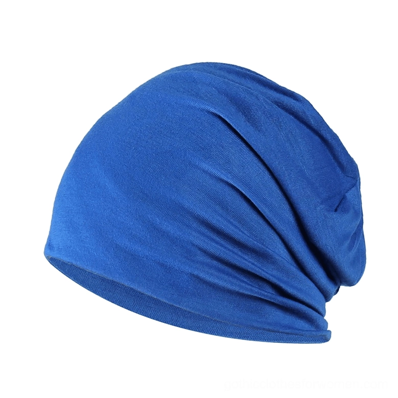 Royal blue gothic slouch beanie hat with ruched crown, dark aesthetic headwear