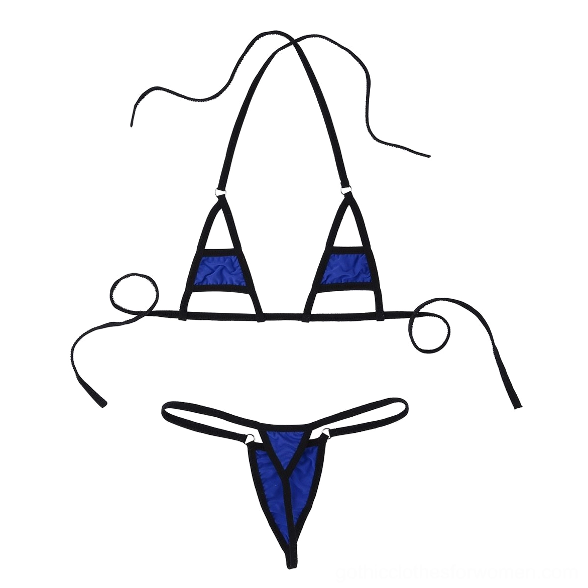 Royal blue one-size micro bikini set close-up, wire-free support and adjustable strap detail