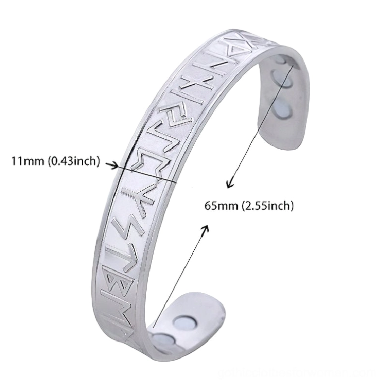 Nordic rune magnetic therapy bracelet size measurements 11mm width 65mm diameter