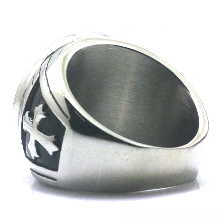 Saint Benedict gothic ring inner band interior showing polished smooth stainless steel surface