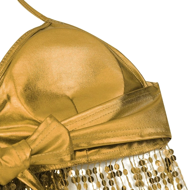Sequin halter crop top complete body view on model