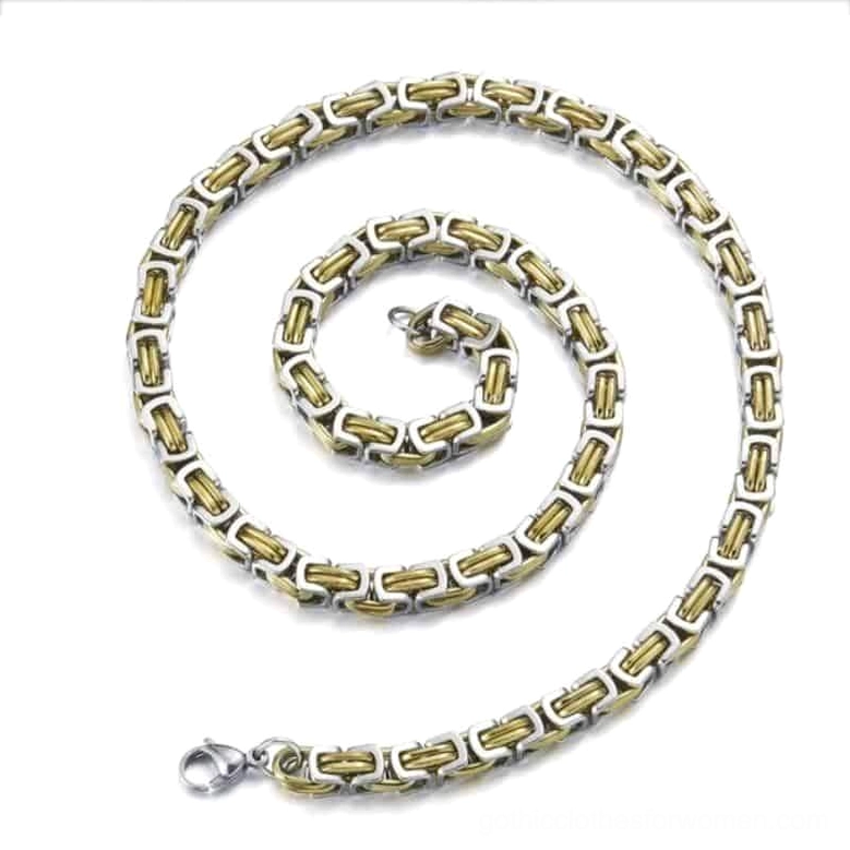 Silver and gold two-tone twisted chain necklace - premium stainless steel biker style gothic jewelry