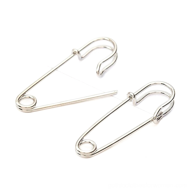 Silver polished safety pin cross ear studs - gothic alternative earrings with romantic moonlit finish
