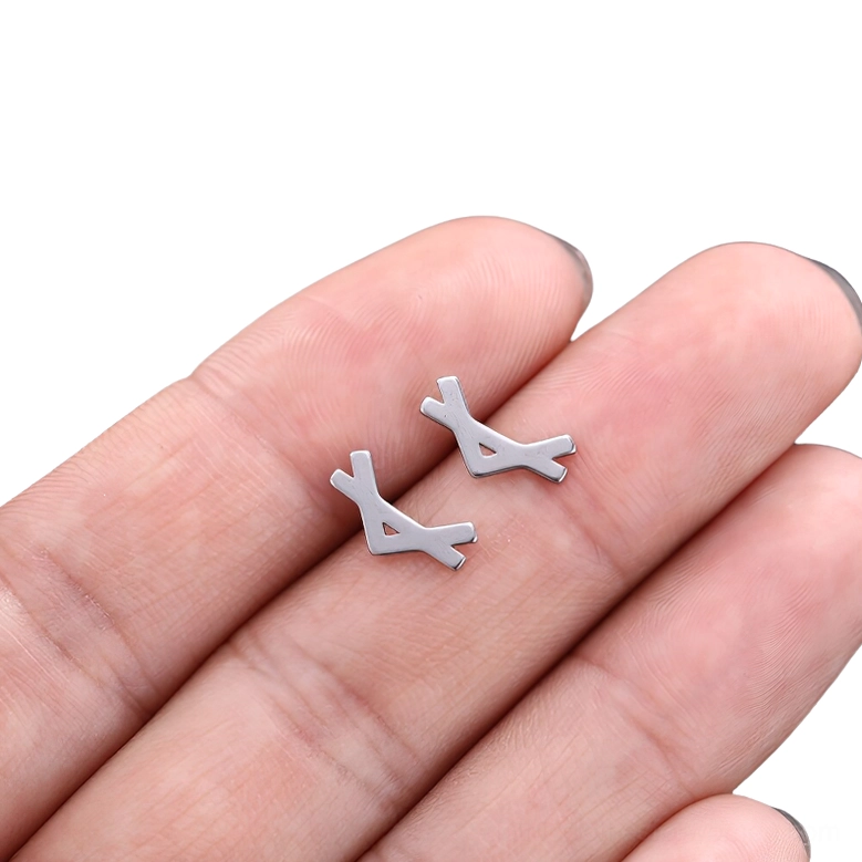 Silver style gothic rune stud earring variant, polished stainless steel design for alternative dark aesthetic