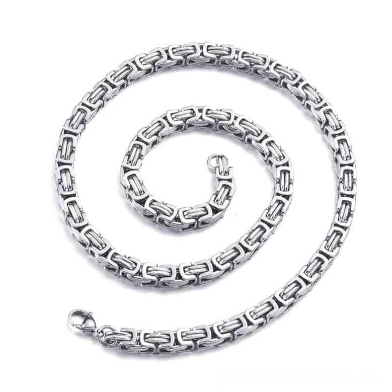 Pure silver stainless steel twisted Singapore chain necklace - sleek gothic biker jewelry with geometric links
