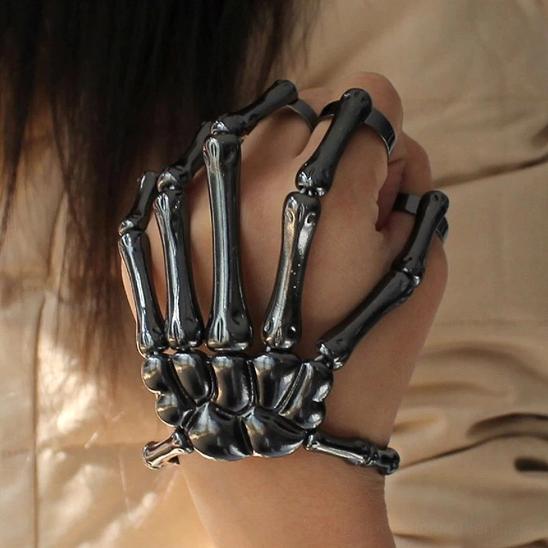 Skeleton hand slave bracelet main product image full view in neutral background showing overall design aesthetic