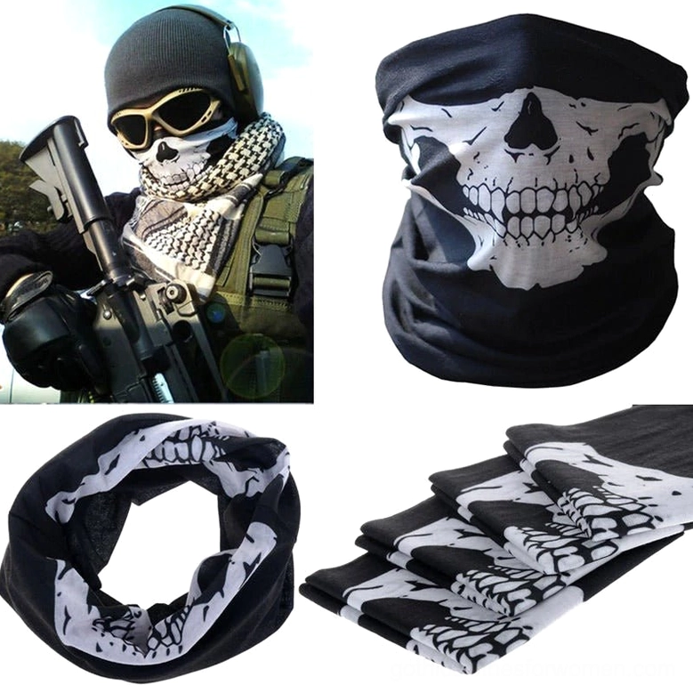 Black skull gothic neck gaiter balaclava, versatile styling as face mask and neck wrap
