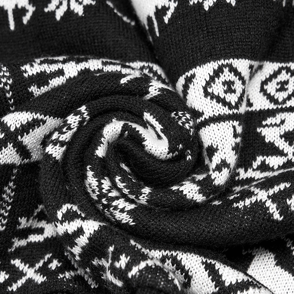 Skull jacquard pullover texture showing mohair blend fabric and jacquard knit pattern