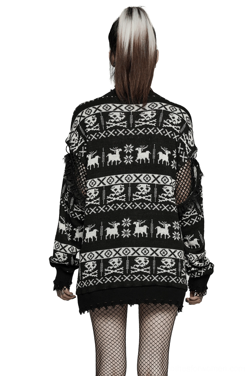 Skull reindeer jacquard knit pullover showcase - alternate colorway and sleeve configuration
