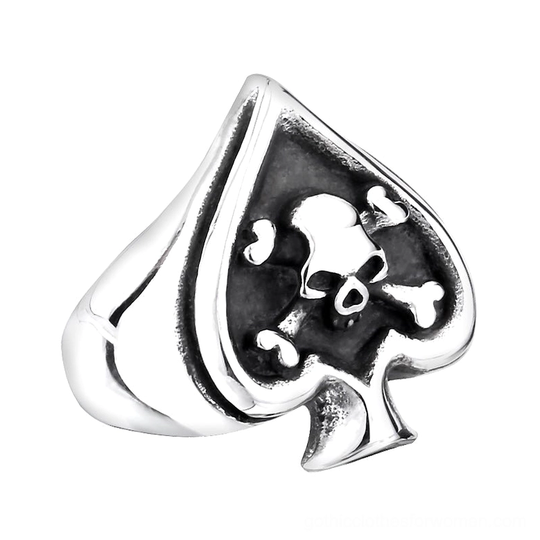 Black spade skull cross ring double-layer frame gothic jewelry side view