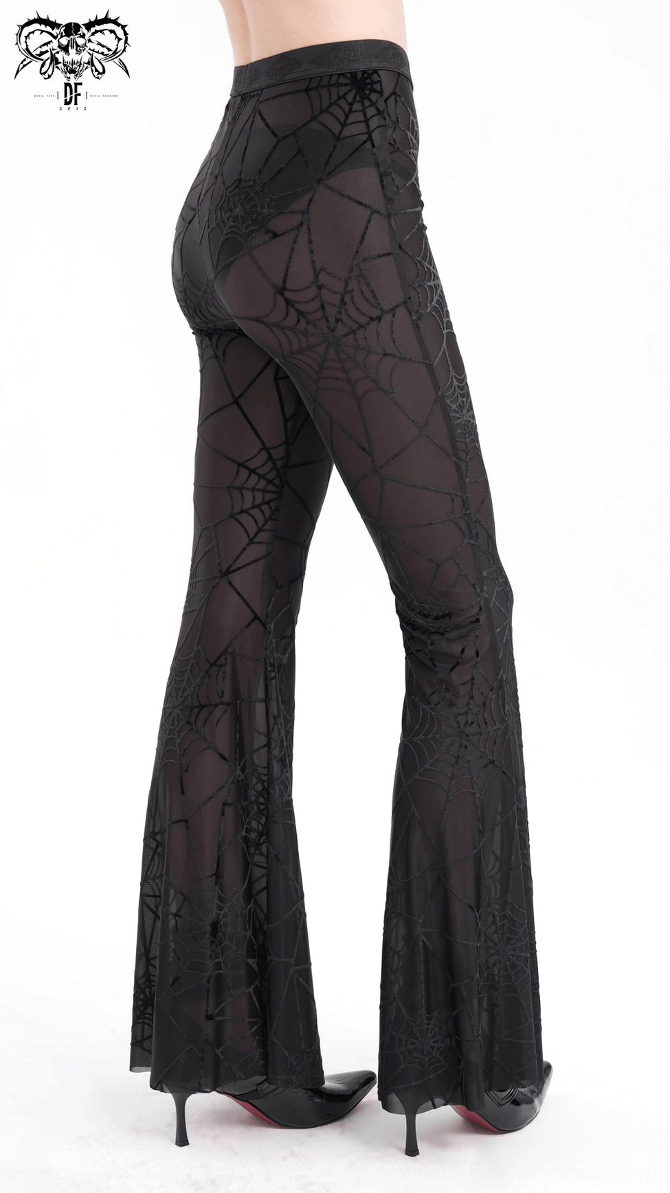 Black sheer spiderweb flare pants styling inspiration - dark romantic gothic ensemble