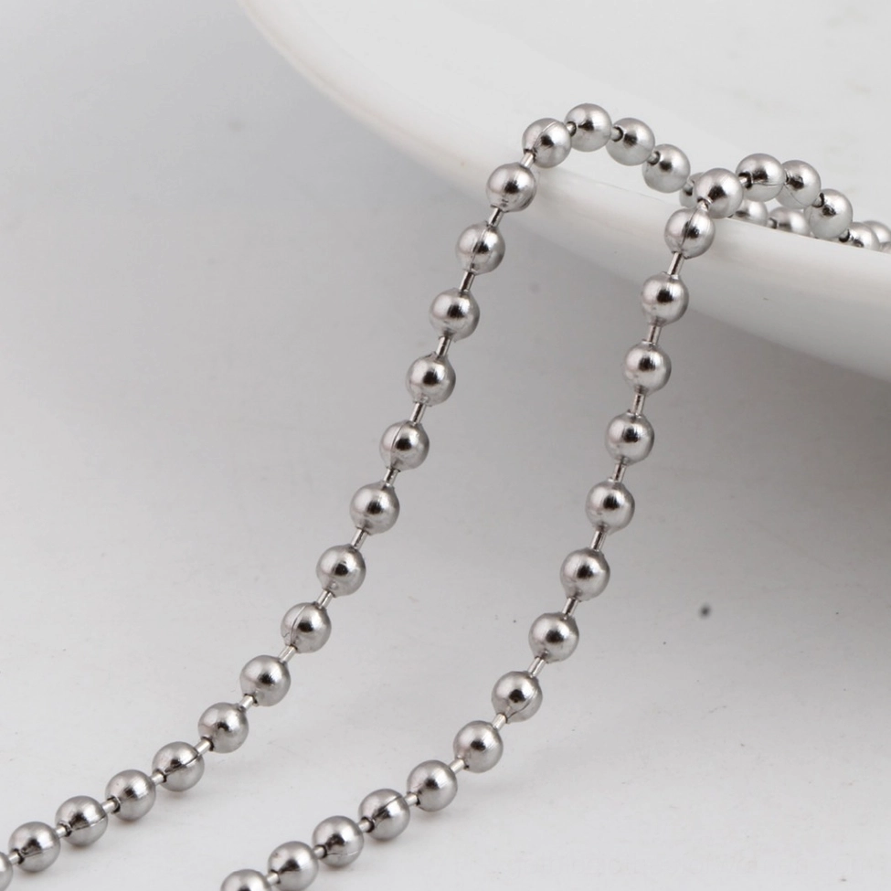 Stainless steel bead link chain top view showing round bead structure and connection mechanism