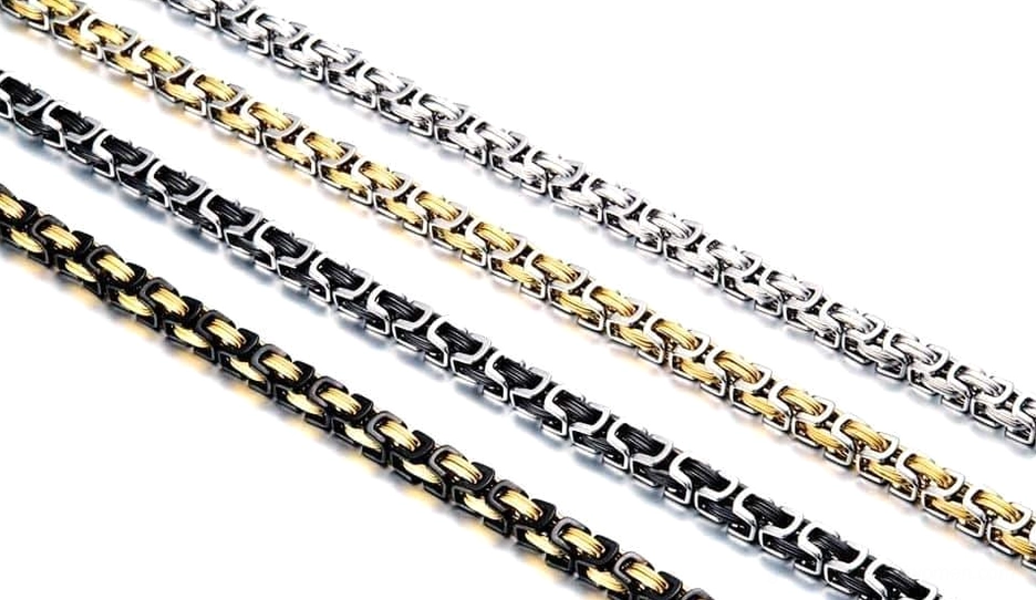 Premium stainless steel twisted chain biker necklace - complete gothic jewelry collection display