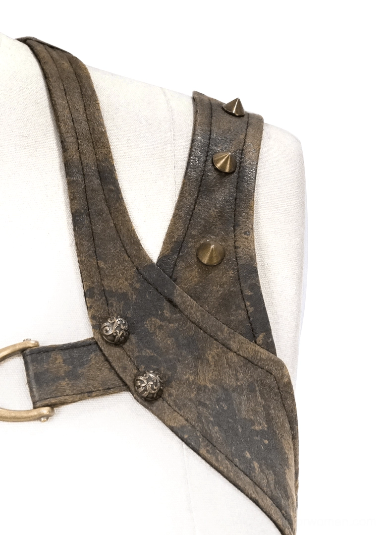 Detailed view of braided black lace threading through metal eyelets on corset vest back
