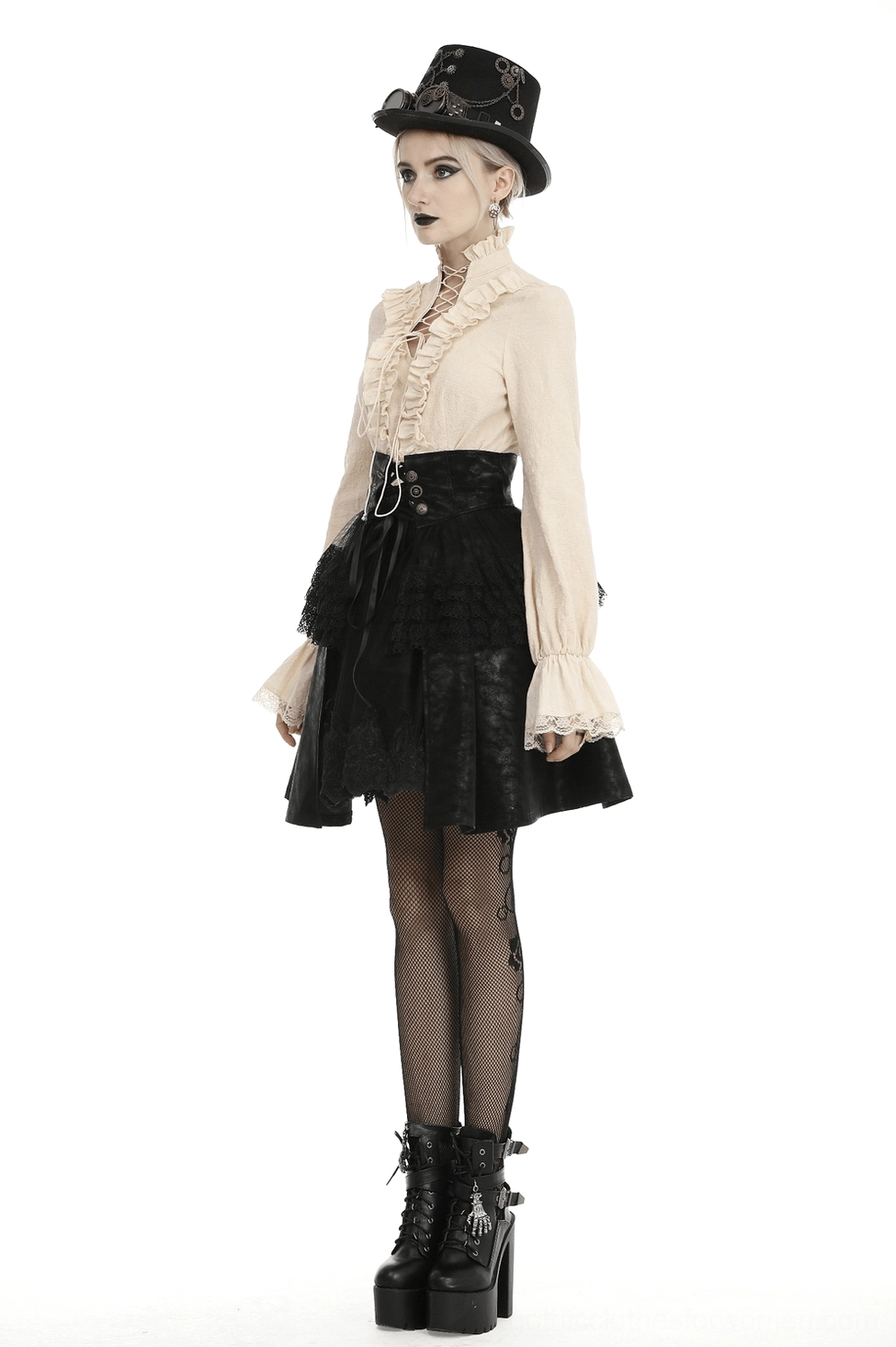 Black steampunk gothic mini skirt with adjustable corset back lacing - versatile alternative fashion piece