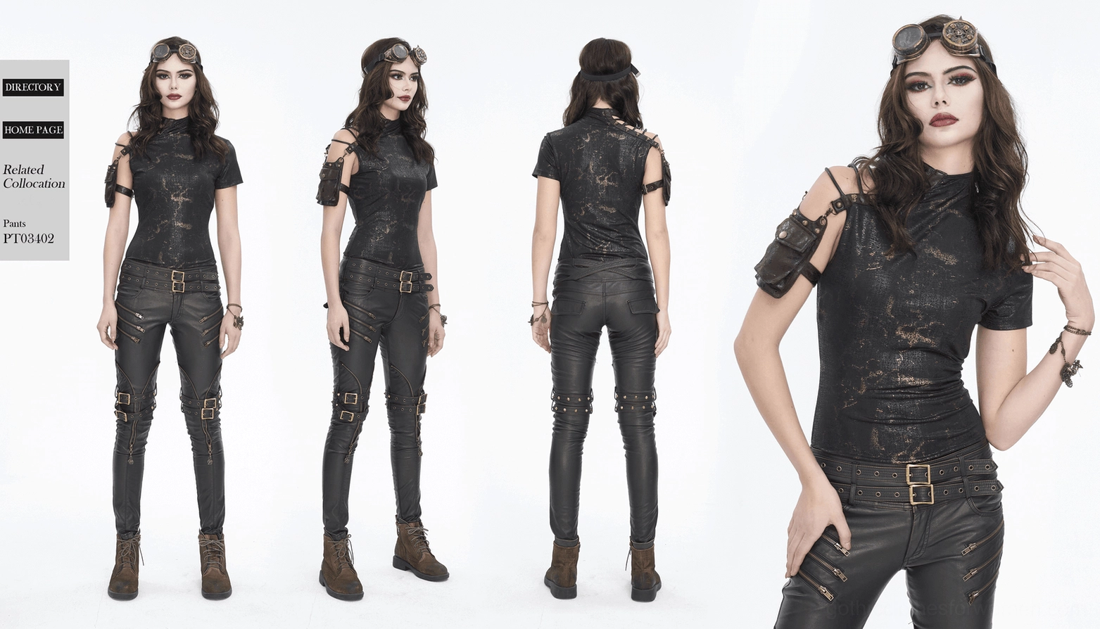 Full body showcase of steampunk gothic t-shirt - complete styling with black and gold design