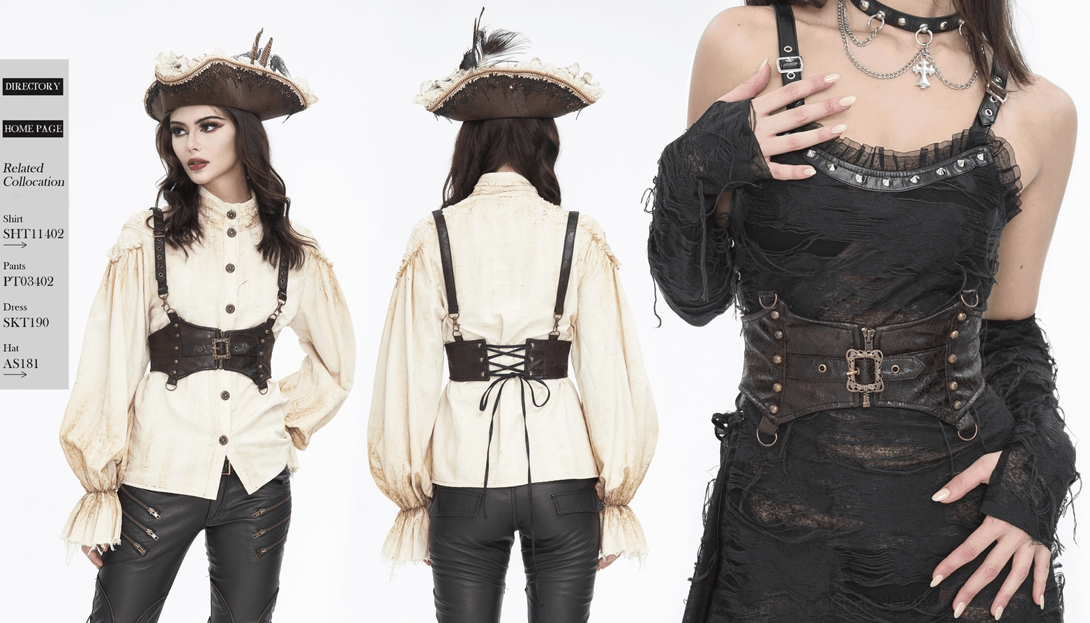 Steampunk leather harness back view detail showing lace-up pattern, stitching quality, and vintage distressed leather finish