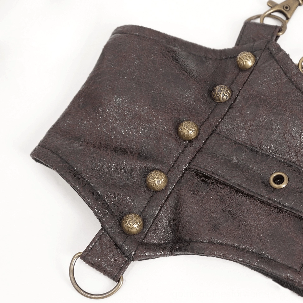 Steampunk leather harness leather quality and distressed aging detail showing surface texture and vintage character marks
