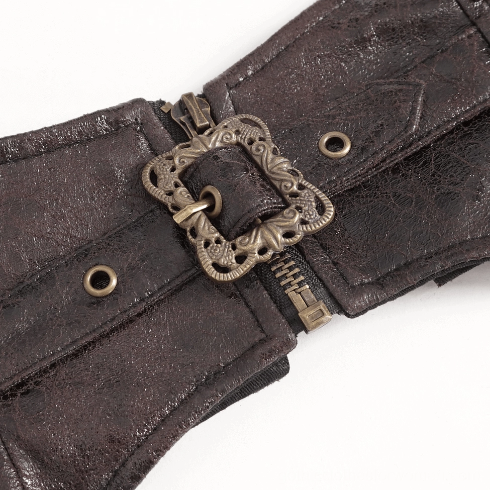 Steampunk leather harness brown color variation swatch showing distressed finish and material texture quality