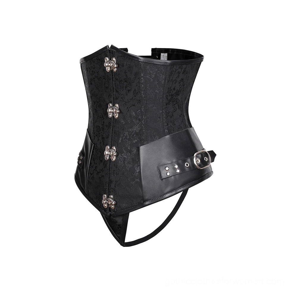 Steampunk underbust corset construction detail - showing 12 steel bones and metal hardware components