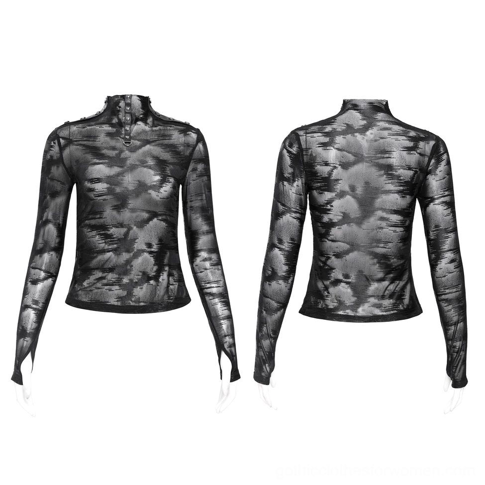 Black tie-dye sheer mesh top flat lay front and back display