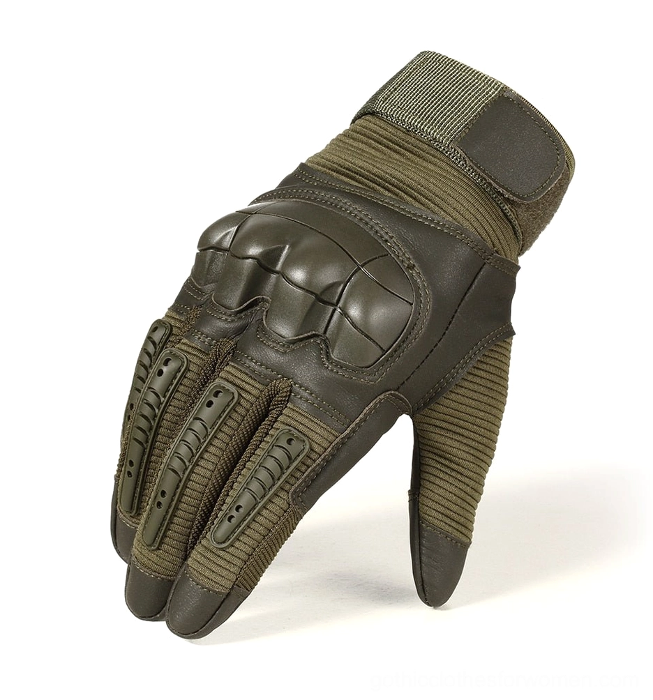 Tactical combat gloves with adjustable velcro wrist strap and hard knuckle armor design