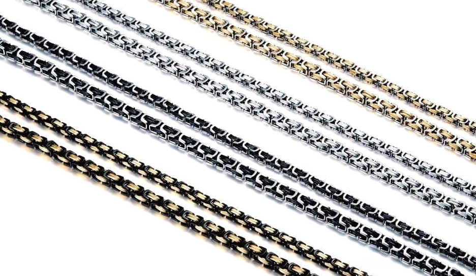 Multiple twisted chain necklace color variants - black gold silver and mixed tone gothic biker jewelry