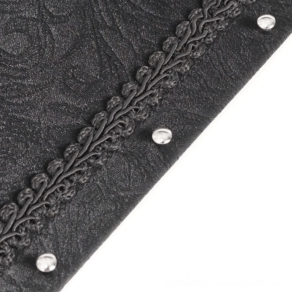 Underbust black lace corset product display showing the full front profile with hook closures and lace embellishments