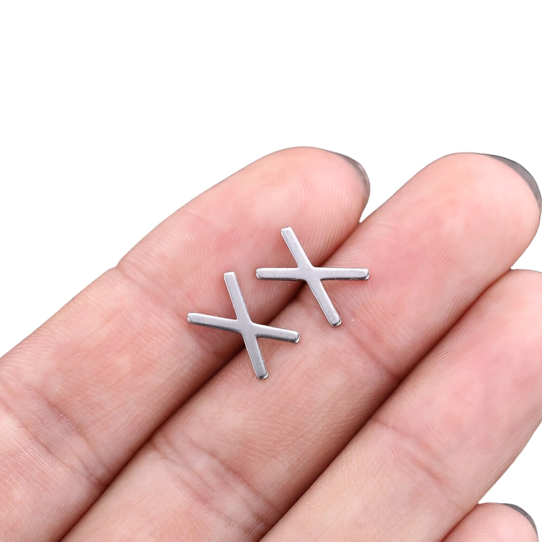 Unisex gothic rune stud earring showcase, silver stainless steel minimalist design for dark fashion