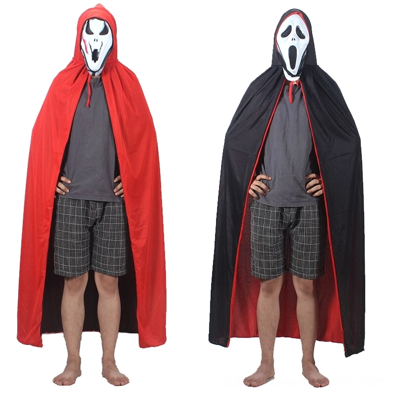 Reversible vampire cape with red outer layer and black inner lining, alternative fashion styling
