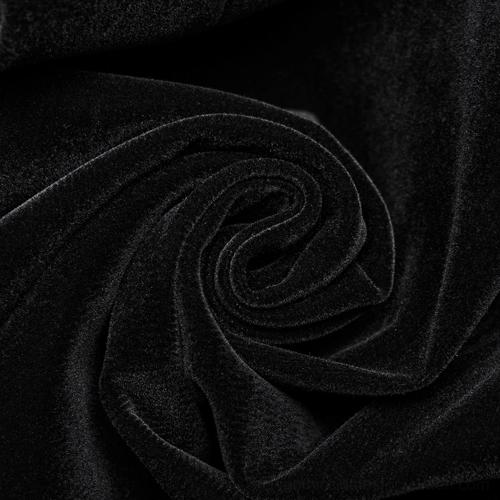 Black velvet fabric texture close-up, plush soft velvet finish detail, deep rich black color, luxurious material composition