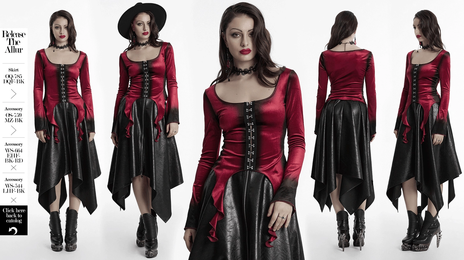 Premium burgundy velvet gothic long sleeve top with ombre gradient showing texture quality and metal buckle craftsmanship