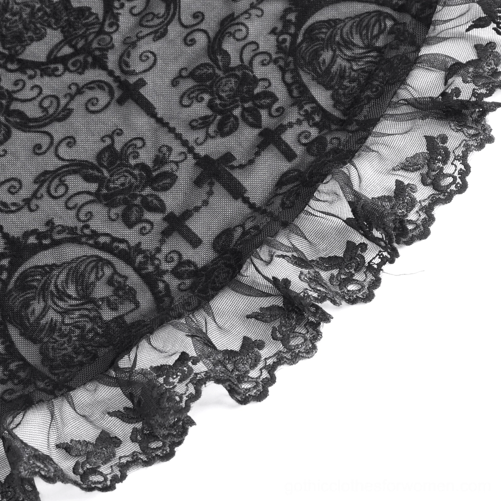 Black Victorian lace blouse worn on model showing overall silhouette and design proportions
