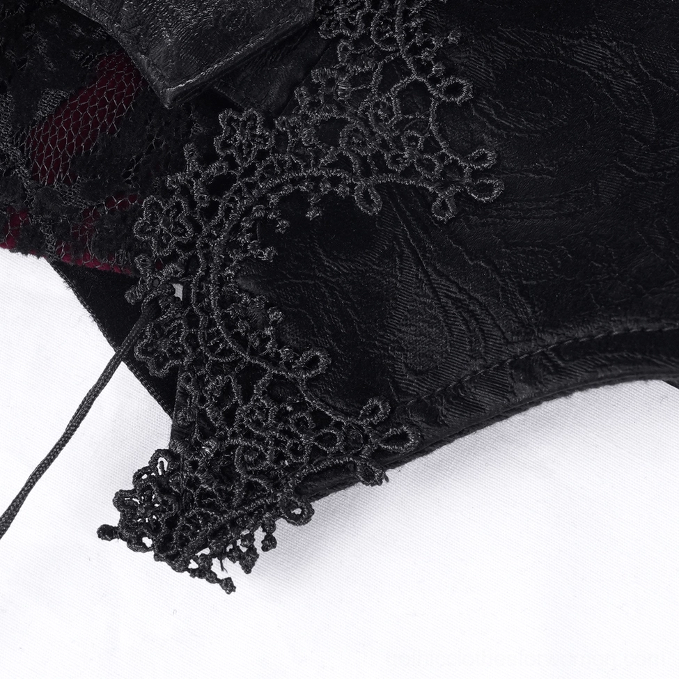 Black victorian corset belt with ornate metal hardware and lace embellishments styled view