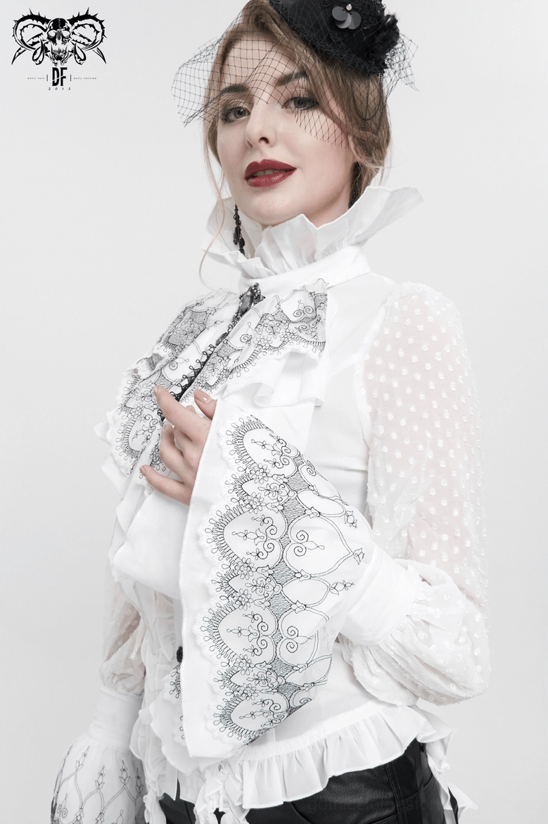 Victorian flared lace gloves showcase, displaying bell-flare silhouette and intricate black rose button embellishments