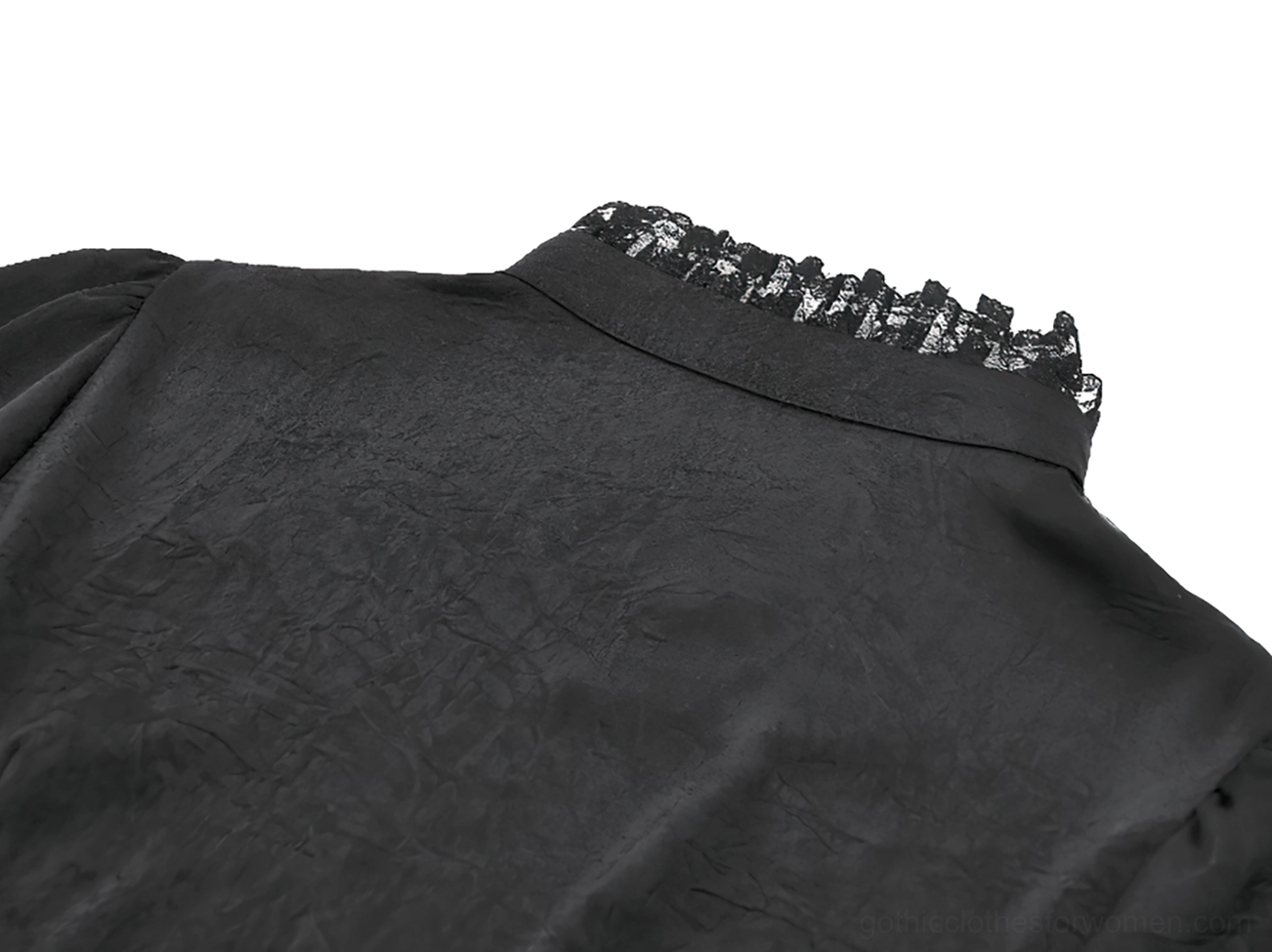 Victorian gothic blouse styling detail showing layered ruffle construction and dark romantic aesthetic elements