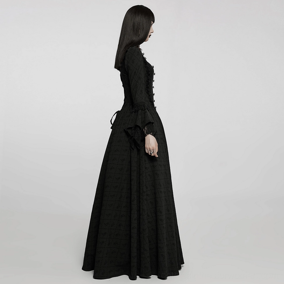Victorian gothic formal gown detail - rose jacquard weave texture and fabric quality close-up