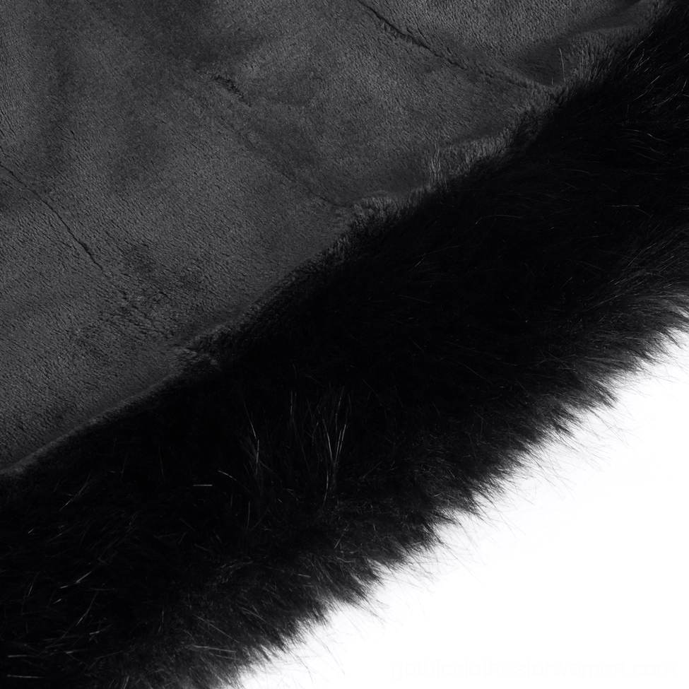 Black Victorian gothic jacket with synthetic leather and faux fur - mannequin display side profile