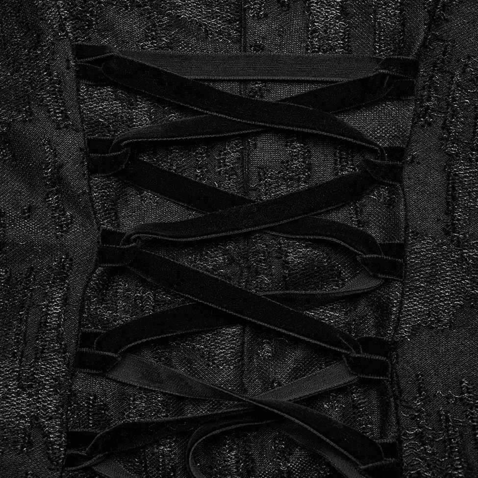 Full-length gothic lace dress in black - complete maxi view showing all design elements and proportions