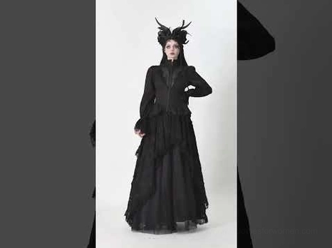 Victorian gothic formal black tailcoat dress with high-low hemline and floor-length back view